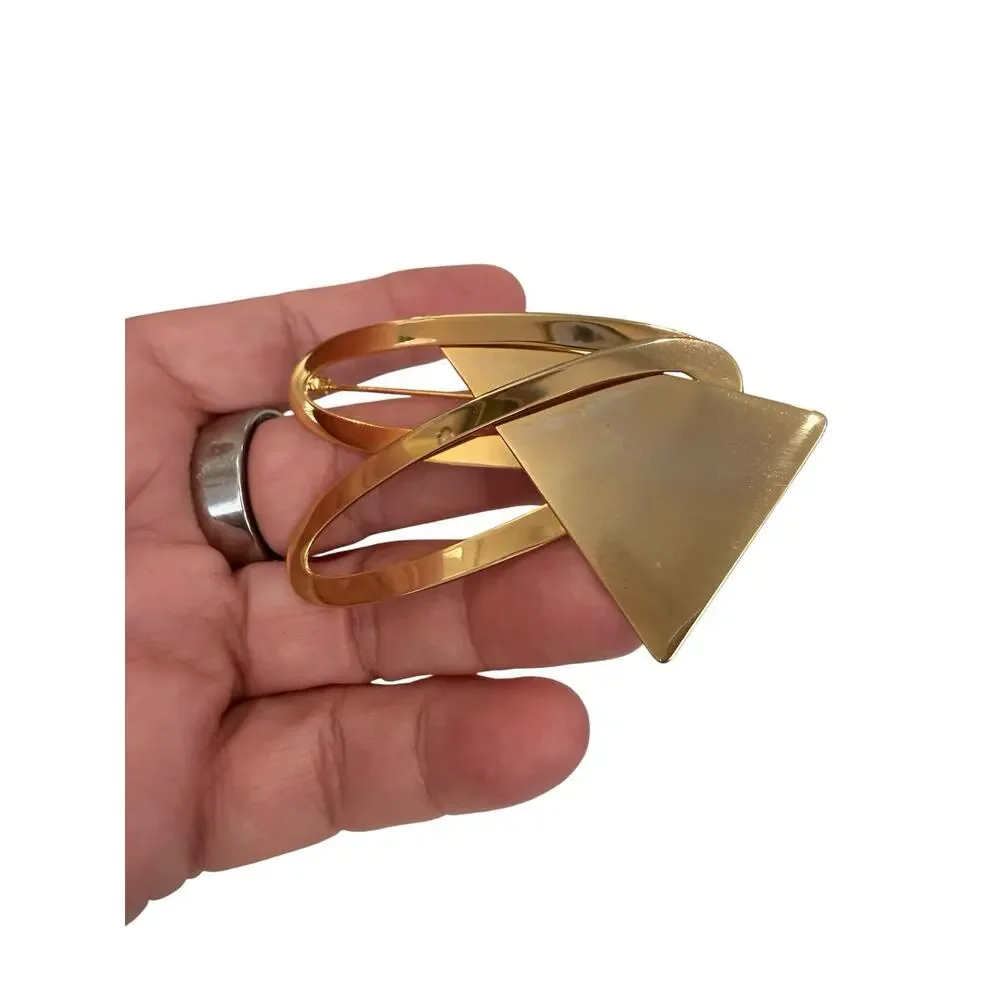 Unsigned Modernist Geometric Gold Tone Brooch Abstract Triangle Pin Vintage